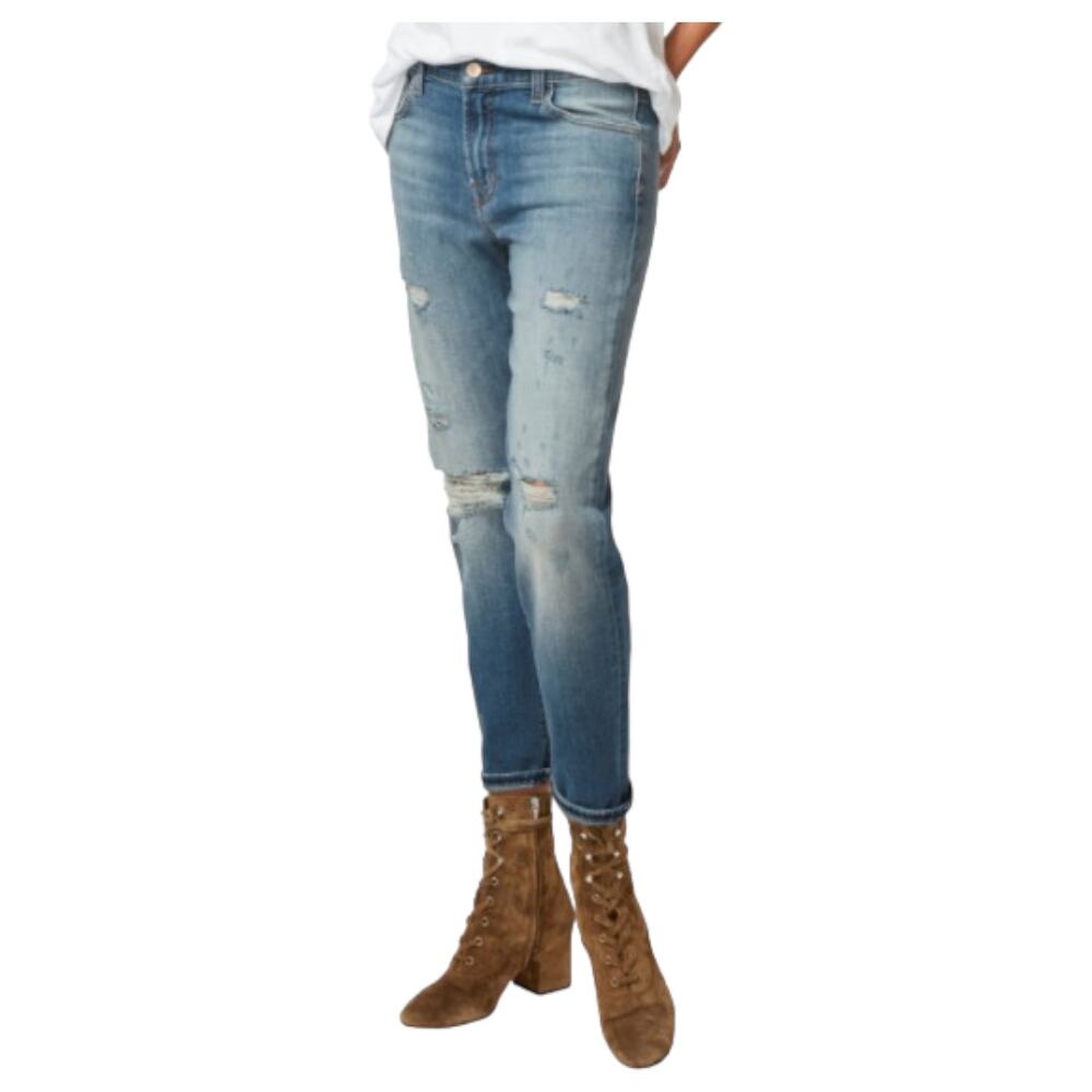 J Brand Blue‎ Angeles Distressed Johnny Mid-Rise Boyfit Denim Jeans Size 31